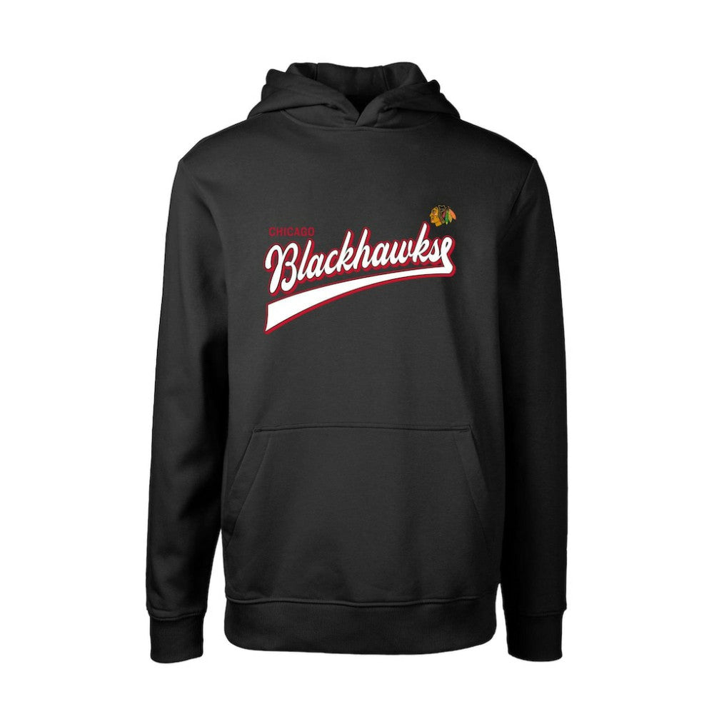 NHL Chicago Blackhawks Levelwear Youth Podium Retro Script Fleece Pullover Hoodie - Black