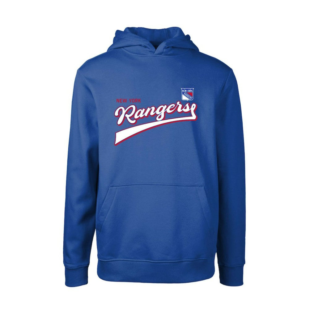NHL New York Rangers Levelwear Youth Podium Retro Script Fleece Pullover Hoodie - Blue