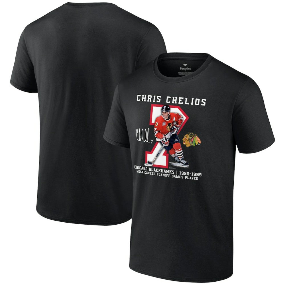 NHL Chris Chelios Chicago Blackhawks Jersey Retirement T-Shirt - Black