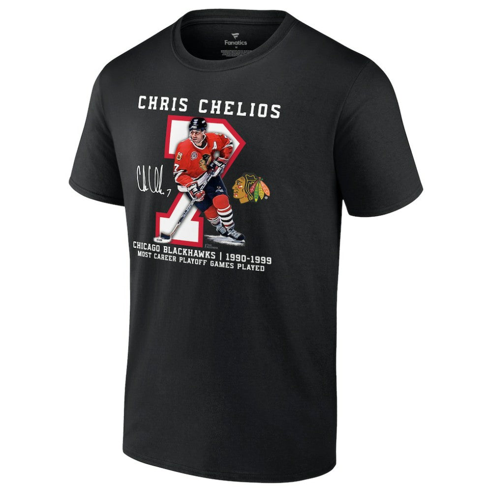 NHL Chris Chelios Chicago Blackhawks Jersey Retirement T-Shirt - Black