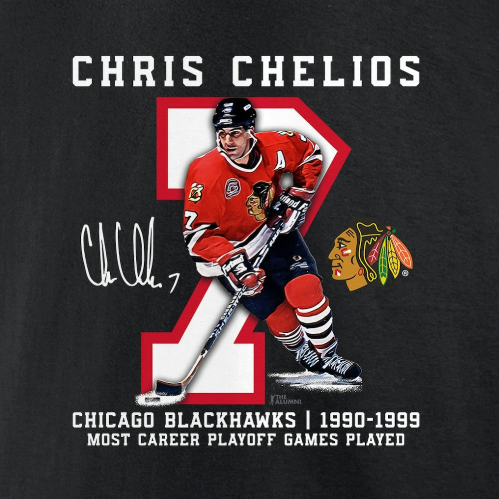 NHL Chris Chelios Chicago Blackhawks Jersey Retirement T-Shirt - Black