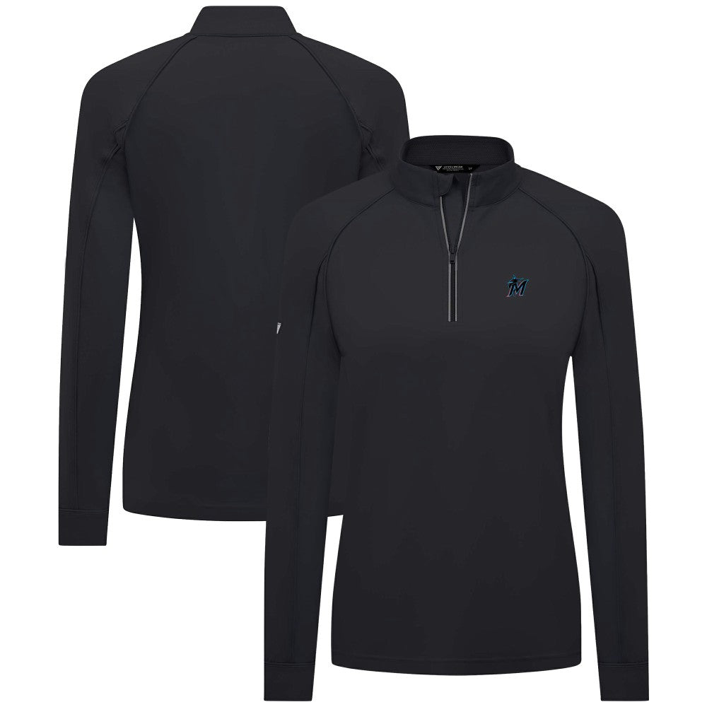 Miami Marlins Levelwear Women's Kinetic Insignia Quarter-Zip Pullover - Black Pullover
