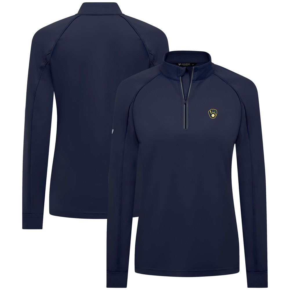 Milwaukee Brewers Levelwear Women's Kinetic Insignia Quarter-Zip Pullover - Navy Pullover