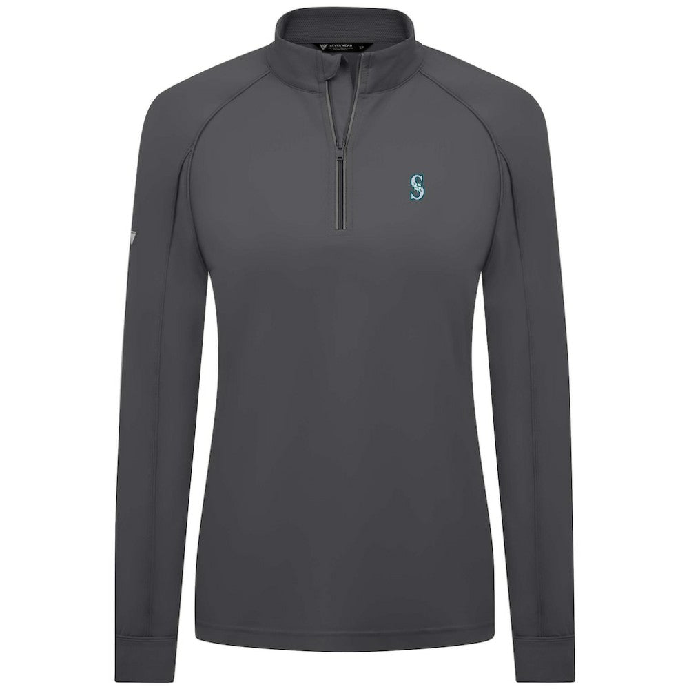Seattle Mariners Levelwear Women's Kinetic Insignia Quarter-Zip Pullover - Charcoal Pullover
