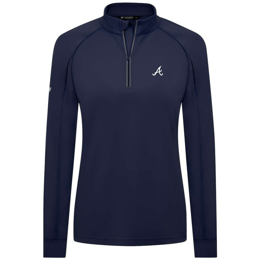 Atlanta Braves Levelwear Women's Kinetic Insignia Quarter-Zip Pullover - Navy Pullover