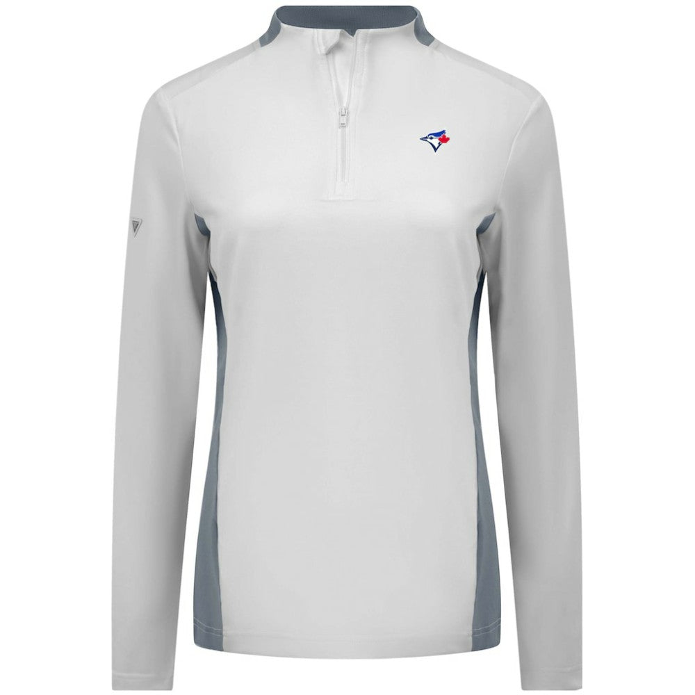 Toronto Blue Jays Levelwear Women's Moxie Insignia Quarter-Zip Pullover - White Pullover