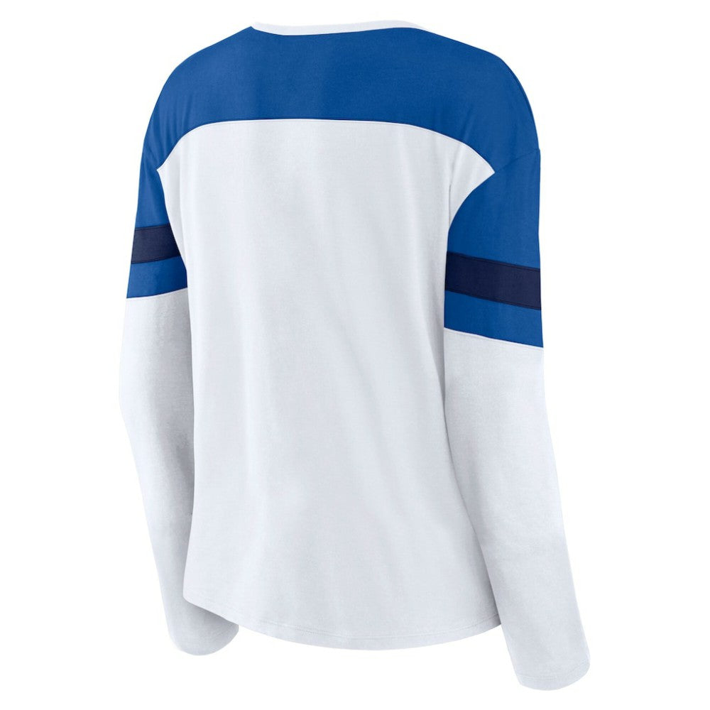 NHL New York Rangers Fanatics Women's Frozen Long Sleeve Notch Neck T-Shirt - White/Blue