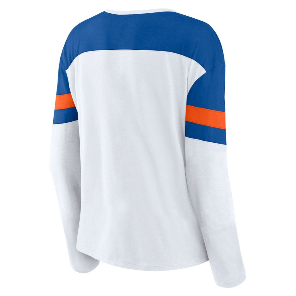 NHL New York Islanders Fanatics Women's Frozen Long Sleeve Notch Neck T-Shirt - White/Royal