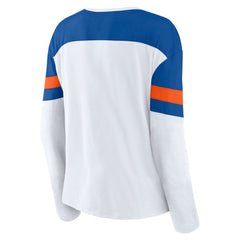 NHL New York Islanders Fanatics Women's Frozen Long Sleeve Notch Neck T-Shirt - White/Royal