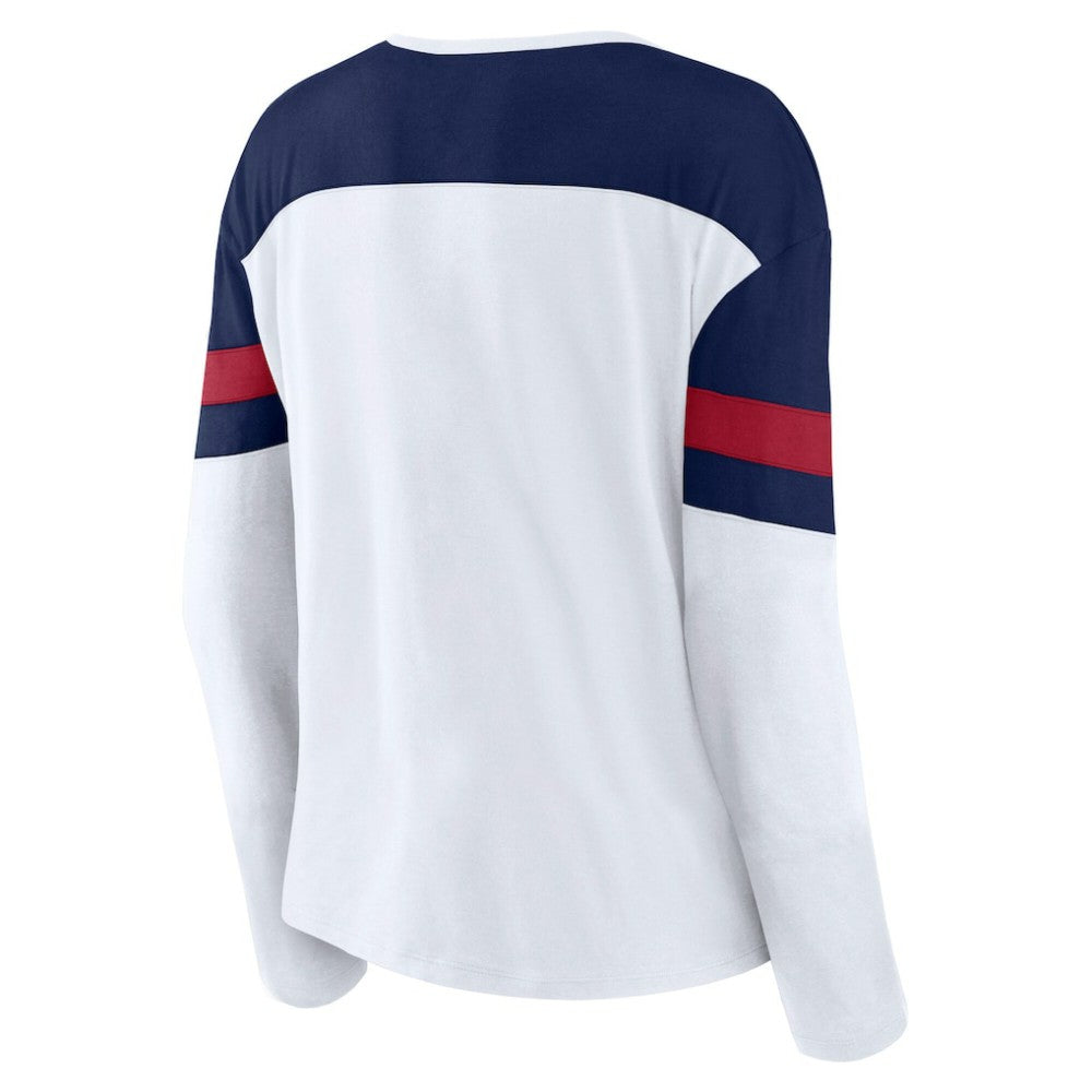 NHL Montreal Canadiens Fanatics Women's Frozen Long Sleeve Notch Neck T-Shirt - White/Navy