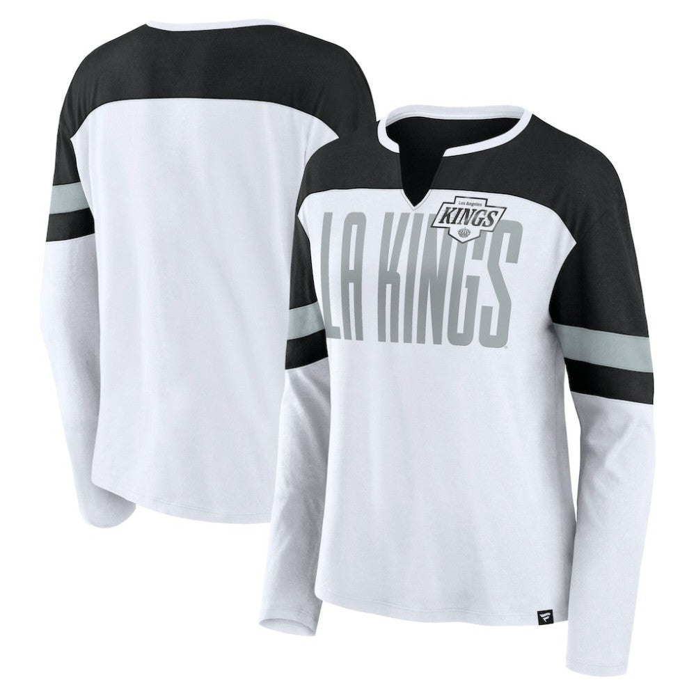 NHL Los Angeles Kings Fanatics Women's Frozen Long Sleeve Notch Neck T-Shirt - White/Black