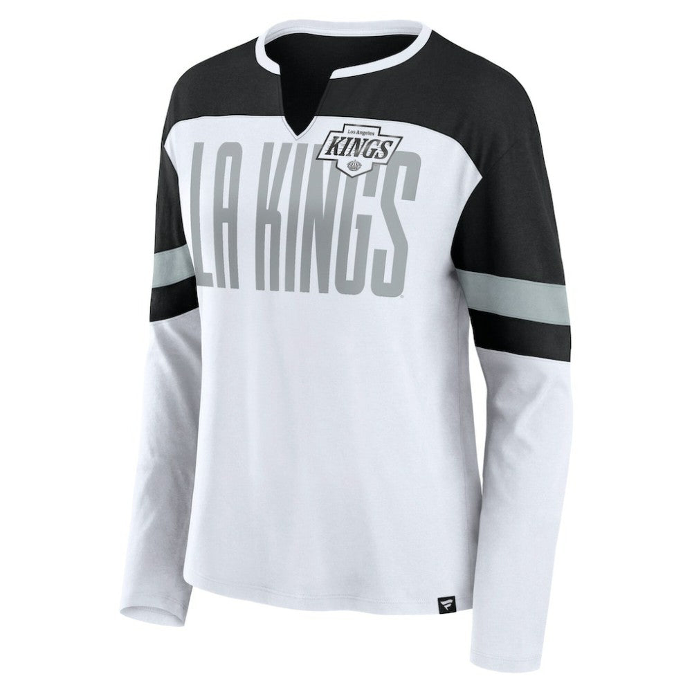 NHL Los Angeles Kings Fanatics Women's Frozen Long Sleeve Notch Neck T-Shirt - White/Black