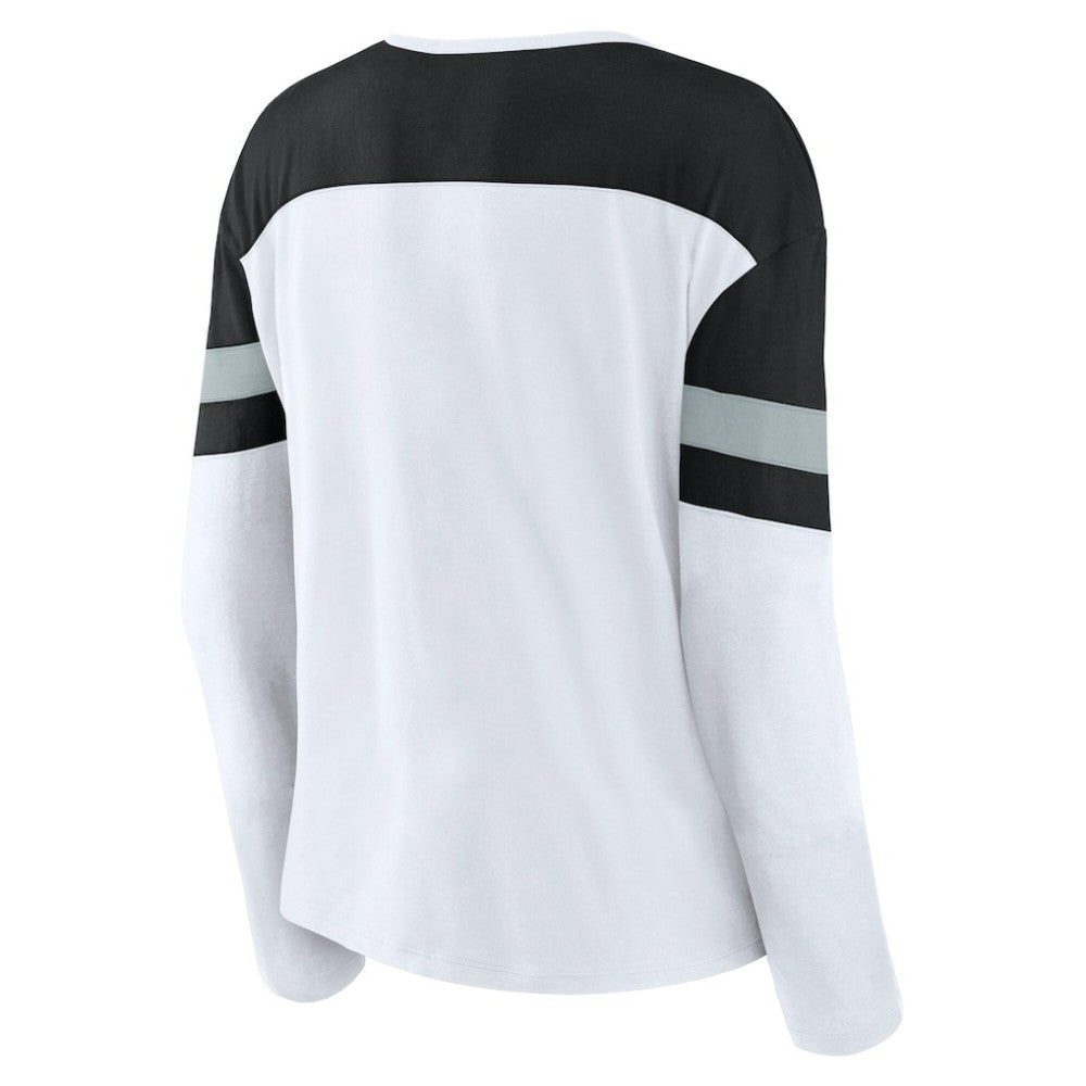 NHL Los Angeles Kings Fanatics Women's Frozen Long Sleeve Notch Neck T-Shirt - White/Black
