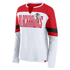 NHL Chicago Blackhawks Fanatics Women's Frozen Long Sleeve Notch Neck T-Shirt - White/Red