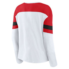 NHL Chicago Blackhawks Fanatics Women's Frozen Long Sleeve Notch Neck T-Shirt - White/Red