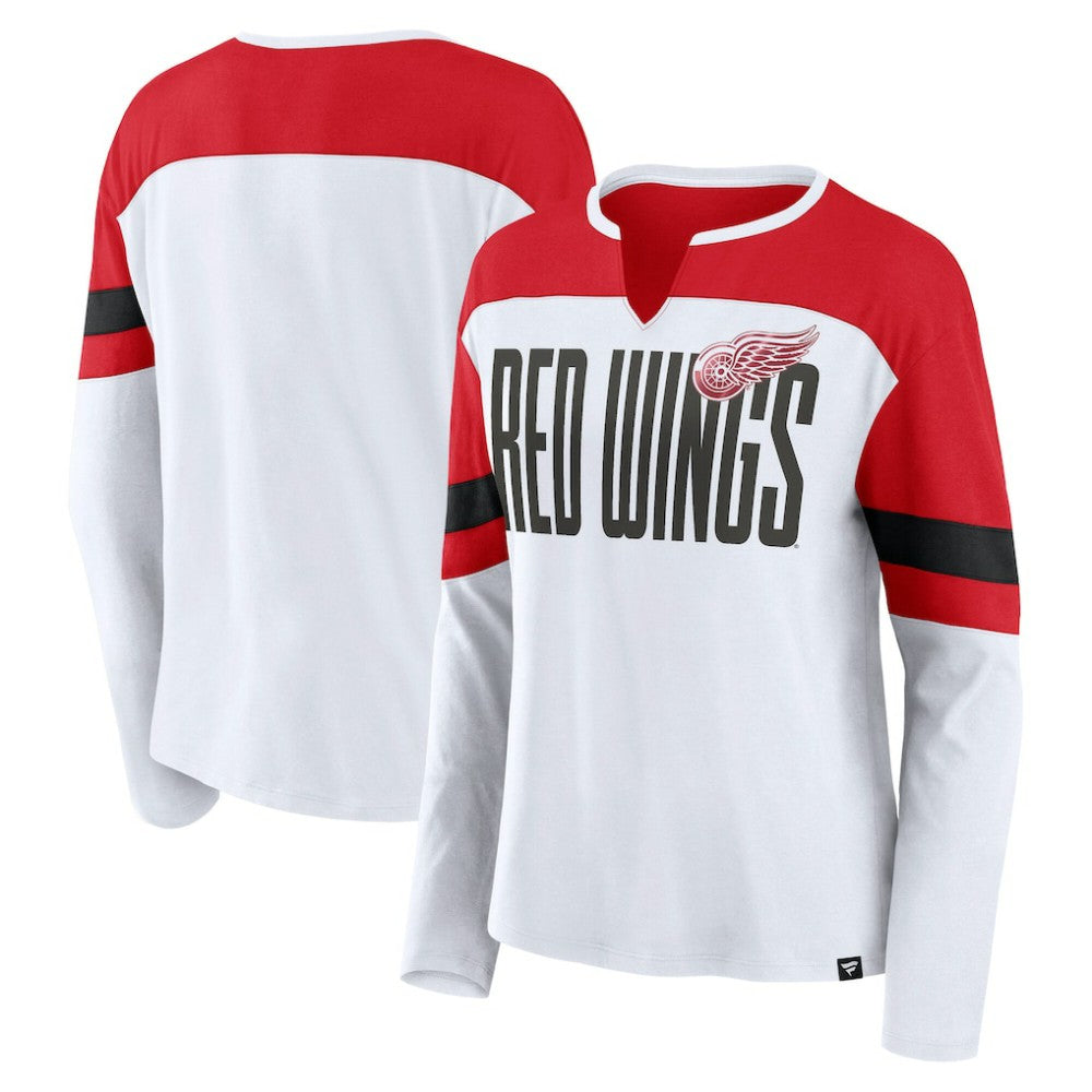 NHL Detroit Red Wings Fanatics Women's Frozen Long Sleeve Notch Neck T-Shirt - White/Red