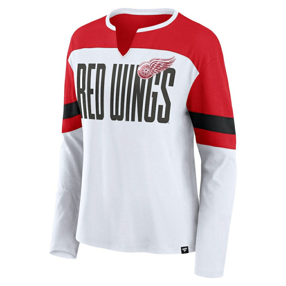 NHL Detroit Red Wings Fanatics Women's Frozen Long Sleeve Notch Neck T-Shirt - White/Red