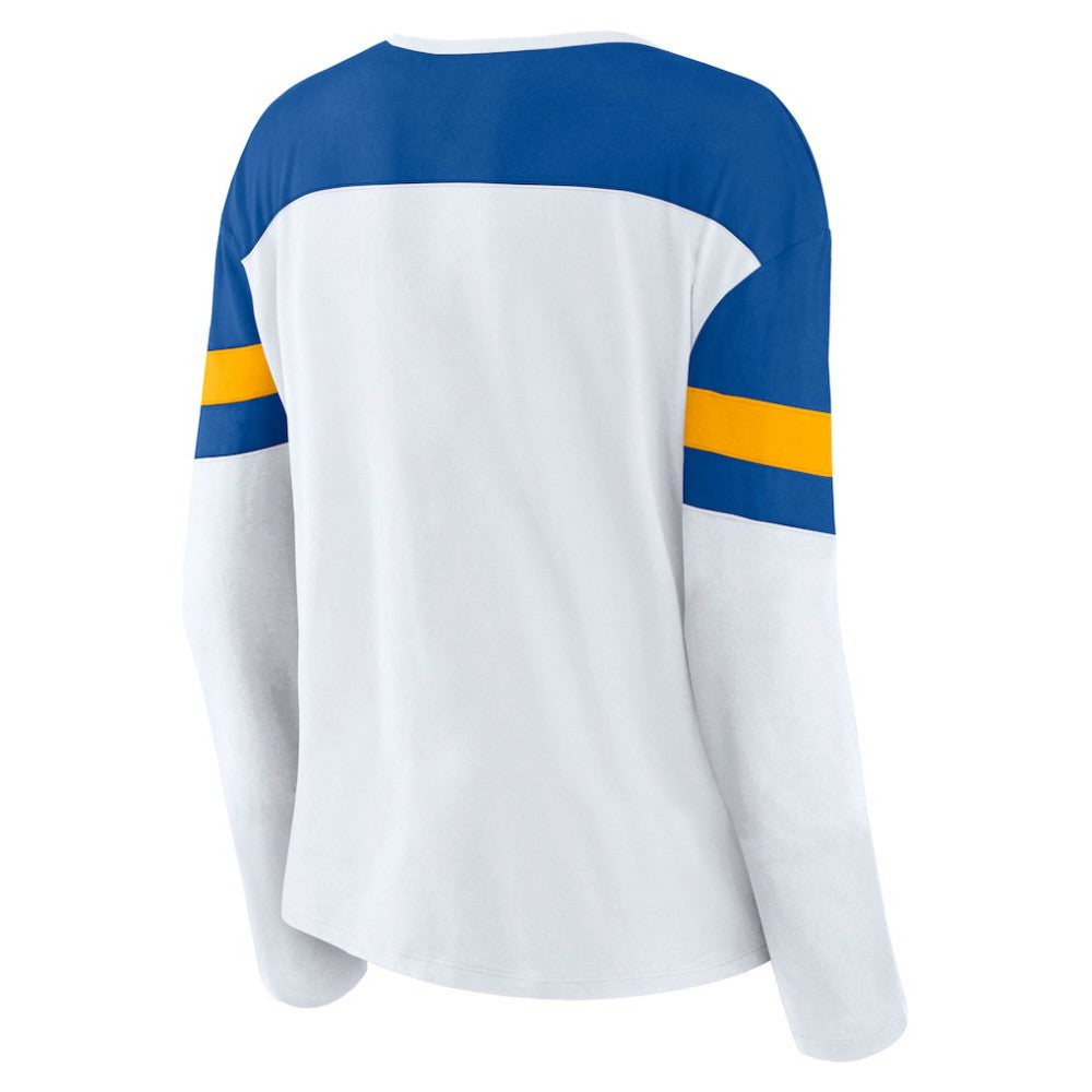 NHL St. Louis Blues Fanatics Women's Frozen Long Sleeve Notch Neck T-Shirt - White/Blue