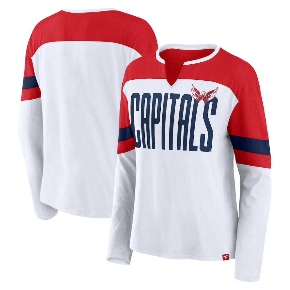 NHL Washington Capitals Fanatics Women's Frozen Long Sleeve Notch Neck T-Shirt - White/Red