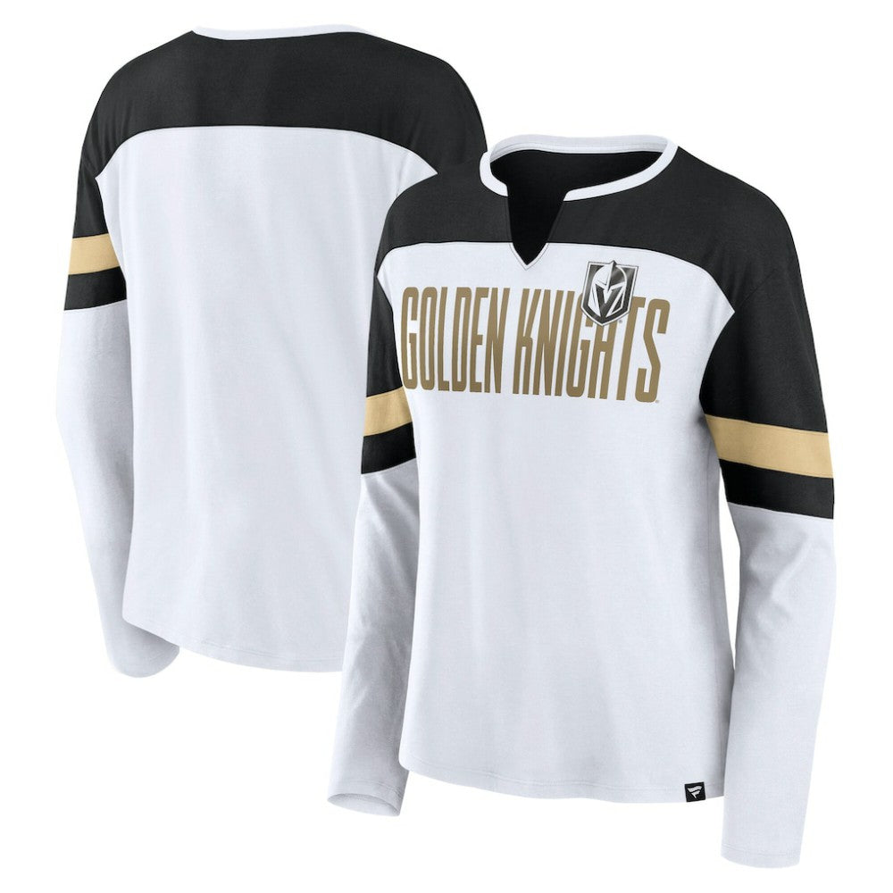 NHL Vegas Golden Knights Fanatics Women's Frozen Long Sleeve Notch Neck T-Shirt - White/Black