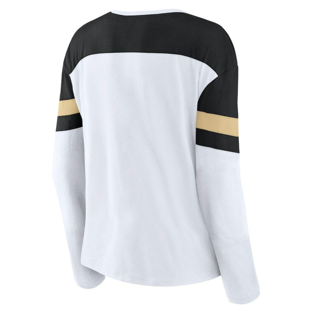 NHL Vegas Golden Knights Fanatics Women's Frozen Long Sleeve Notch Neck T-Shirt - White/Black