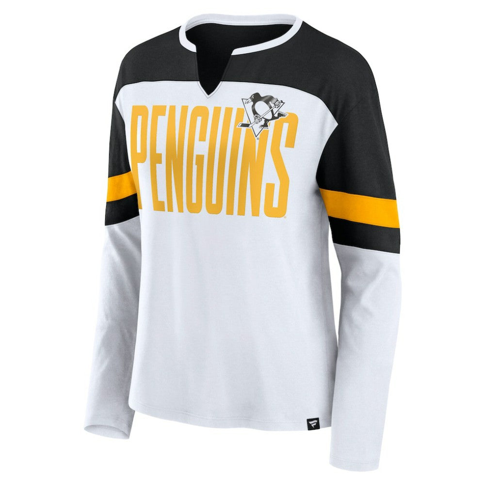 NHL Pittsburgh Penguins Fanatics Women's Frozen Long Sleeve Notch Neck T-Shirt - White/Black