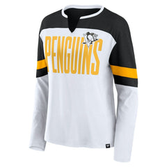 NHL Pittsburgh Penguins Fanatics Women's Frozen Long Sleeve Notch Neck T-Shirt - White/Black
