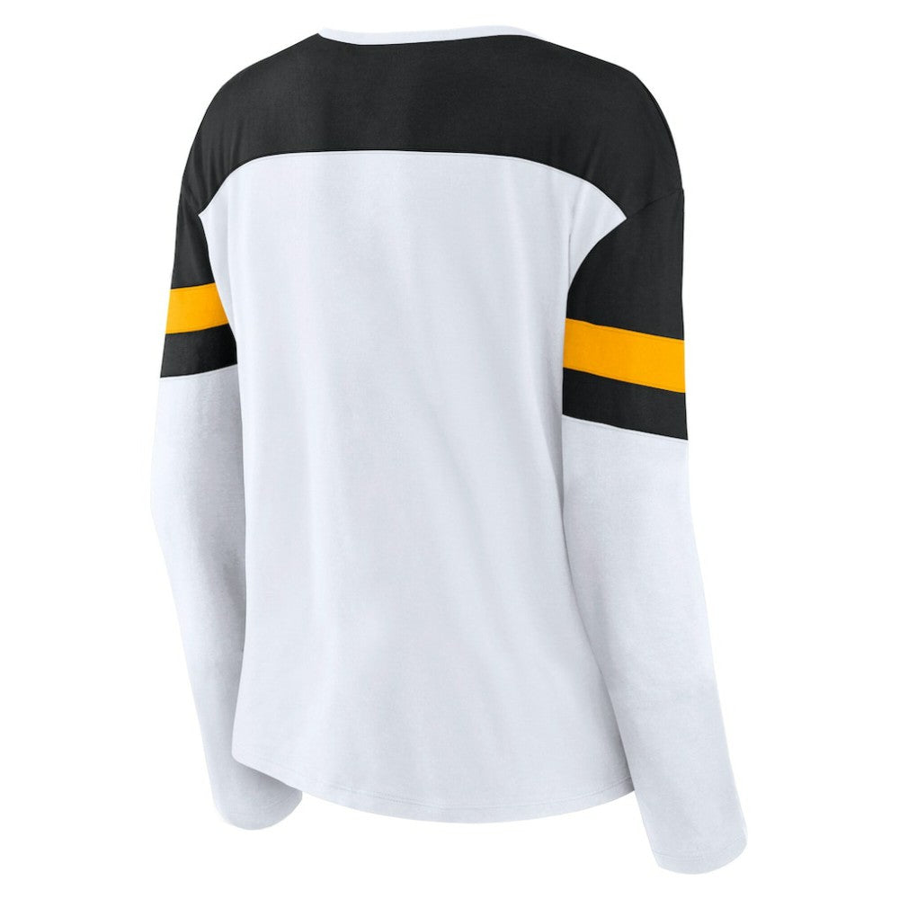 NHL Pittsburgh Penguins Fanatics Women's Frozen Long Sleeve Notch Neck T-Shirt - White/Black