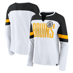 NHL Boston Bruins Fanatics Women's Frozen Long Sleeve Notch Neck T-Shirt - White/Black