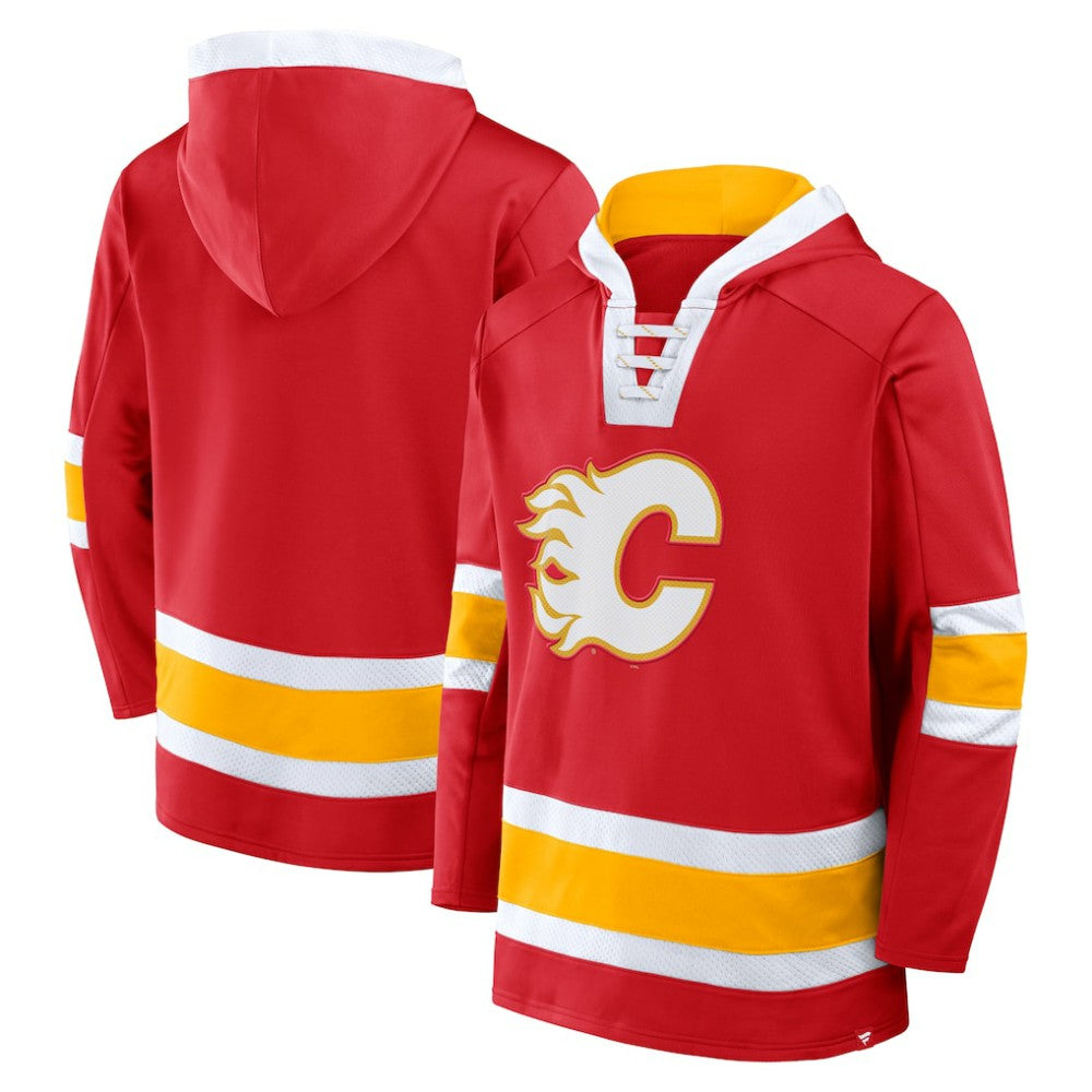 NHL Calgary Flames Fanatics Inside Line Fleece Pullover Hoodie- Red