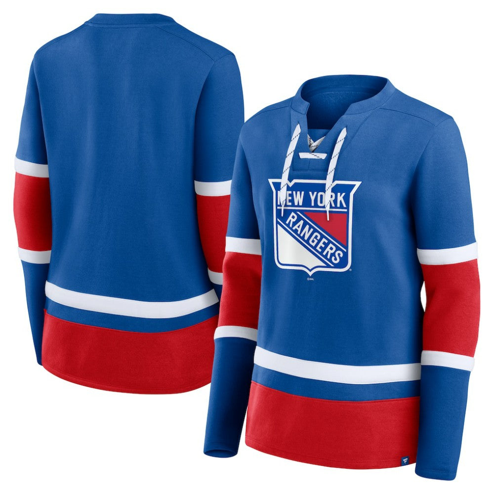 NHL New York Rangers Fanatics Women's Prime Time Lace-Up Long Sleeve T-Shirt - Blue