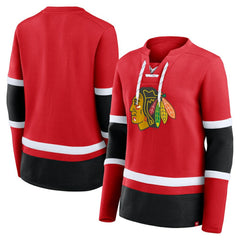 NHL Chicago Blackhawks Fanatics Women's Prime Time Lace-Up Long Sleeve T-Shirt - Red