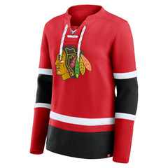 NHL Chicago Blackhawks Fanatics Women's Prime Time Lace-Up Long Sleeve T-Shirt - Red