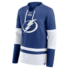 NHL Tampa Bay Lightning Fanatics Women's Prime Time Lace-Up Long Sleeve T-Shirt - Blue