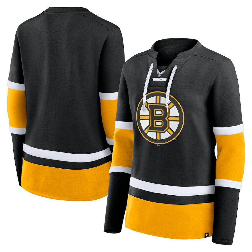 NHL Boston Bruins Fanatics Women's Prime Time Lace-Up Long Sleeve T-Shirt - Black
