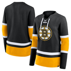 NHL Boston Bruins Fanatics Women's Prime Time Lace-Up Long Sleeve T-Shirt - Black