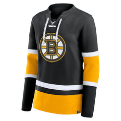 NHL Boston Bruins Fanatics Women's Prime Time Lace-Up Long Sleeve T-Shirt - Black