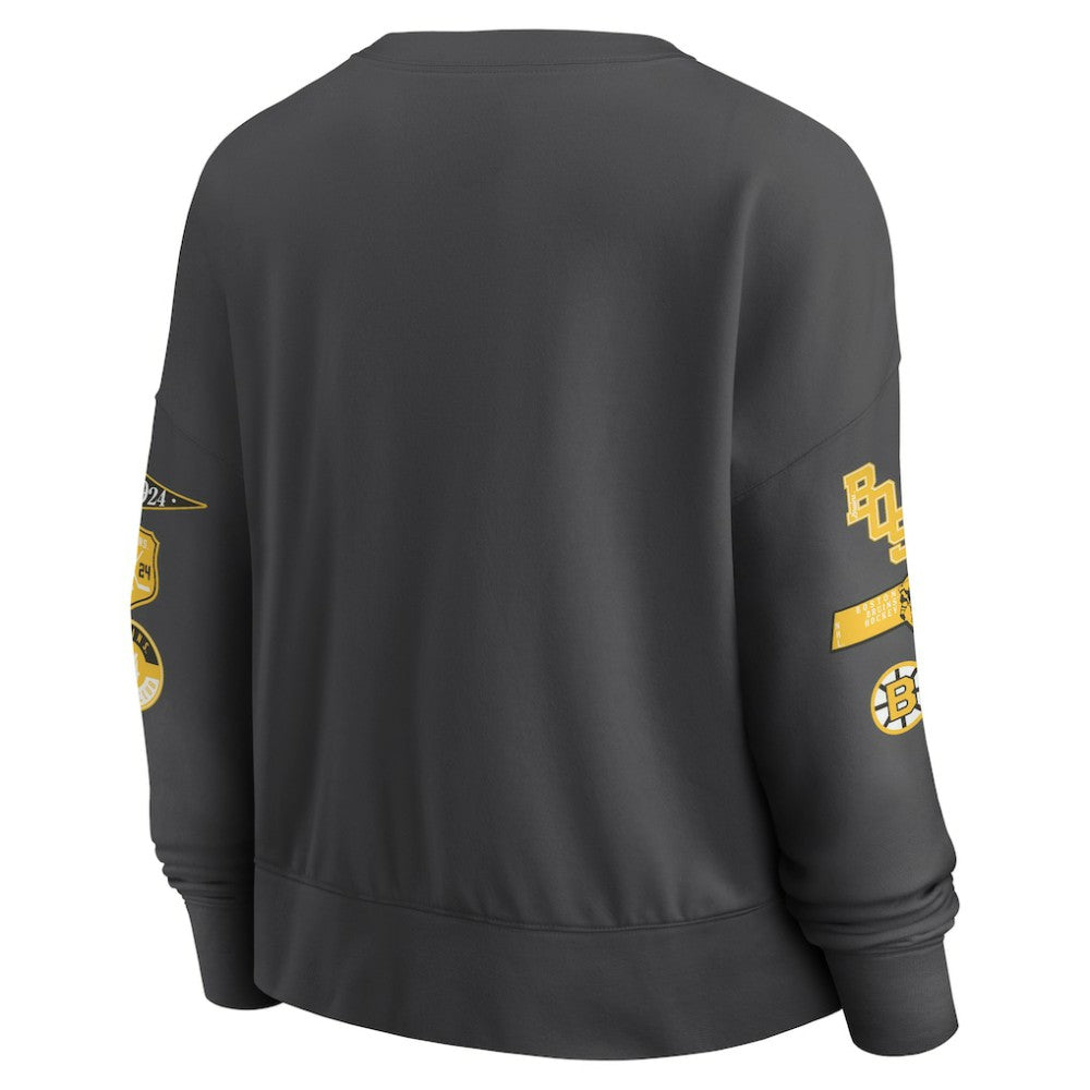 NHL Boston Bruins Fanatics Women's Oversized Vintage Go Team Pullover Sweatshirt - Black