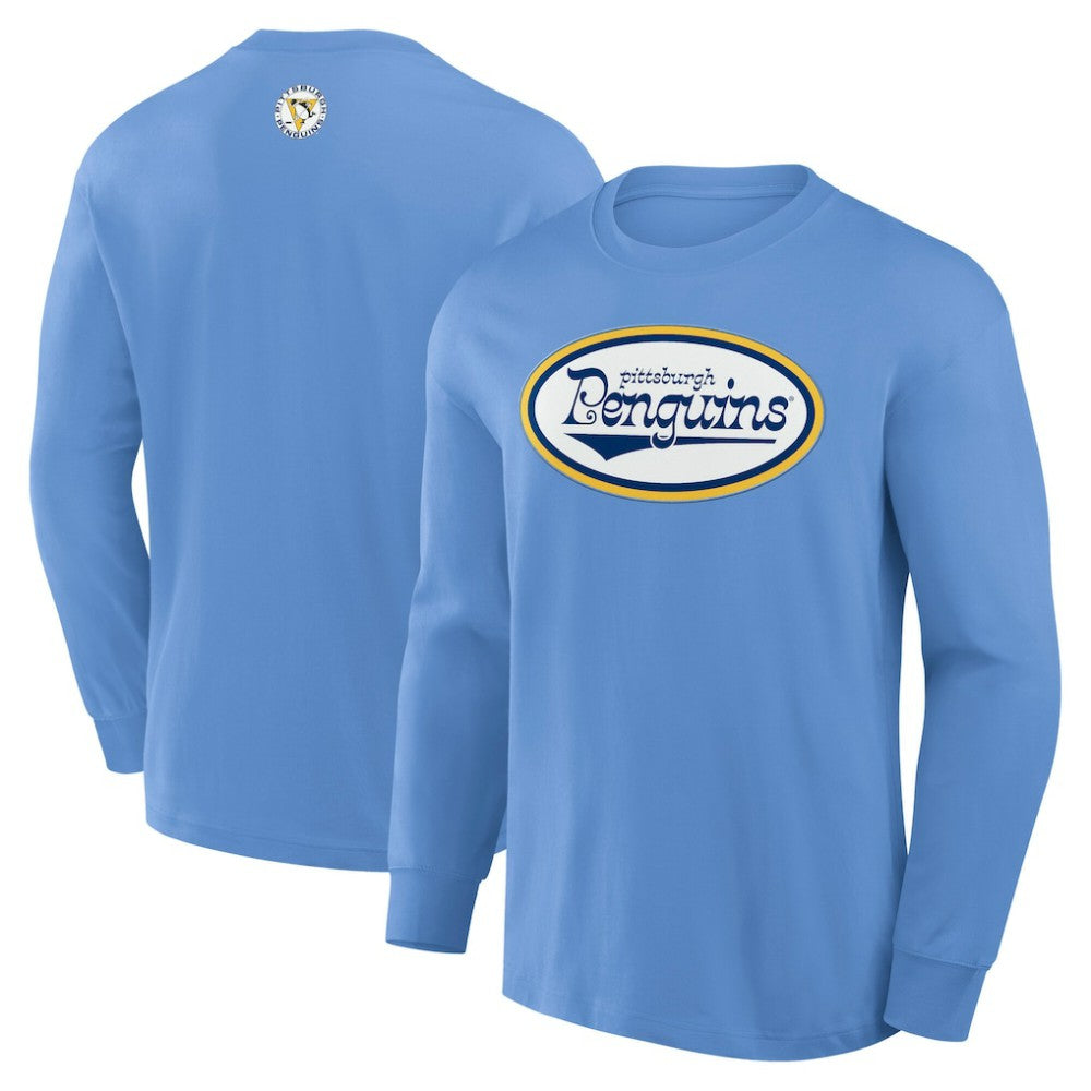 NHL Pittsburgh Penguins Fanatics Vintage Rewind Long Sleeve T-Shirt - Light Blue