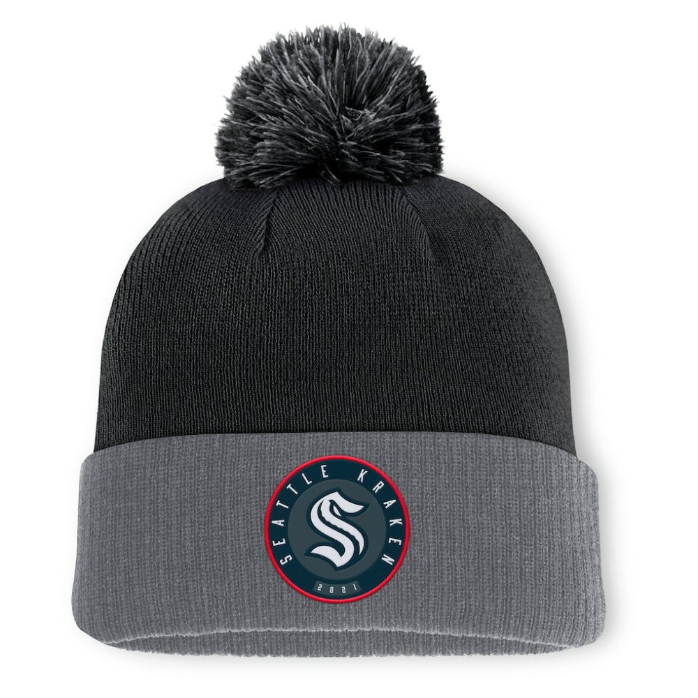 NHL Seattle Kraken Fanatics Aspyn Cuffed Knit Hat with Pom - Black