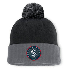 NHL Seattle Kraken Fanatics Aspyn Cuffed Knit Hat with Pom - Black