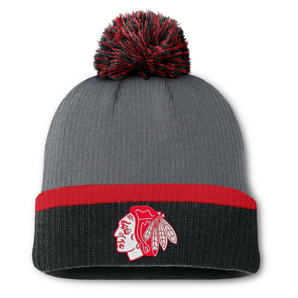 NHL Chicago Blackhawks Fanatics Women's Cuffed Knit Hat with Pom - Charcoal