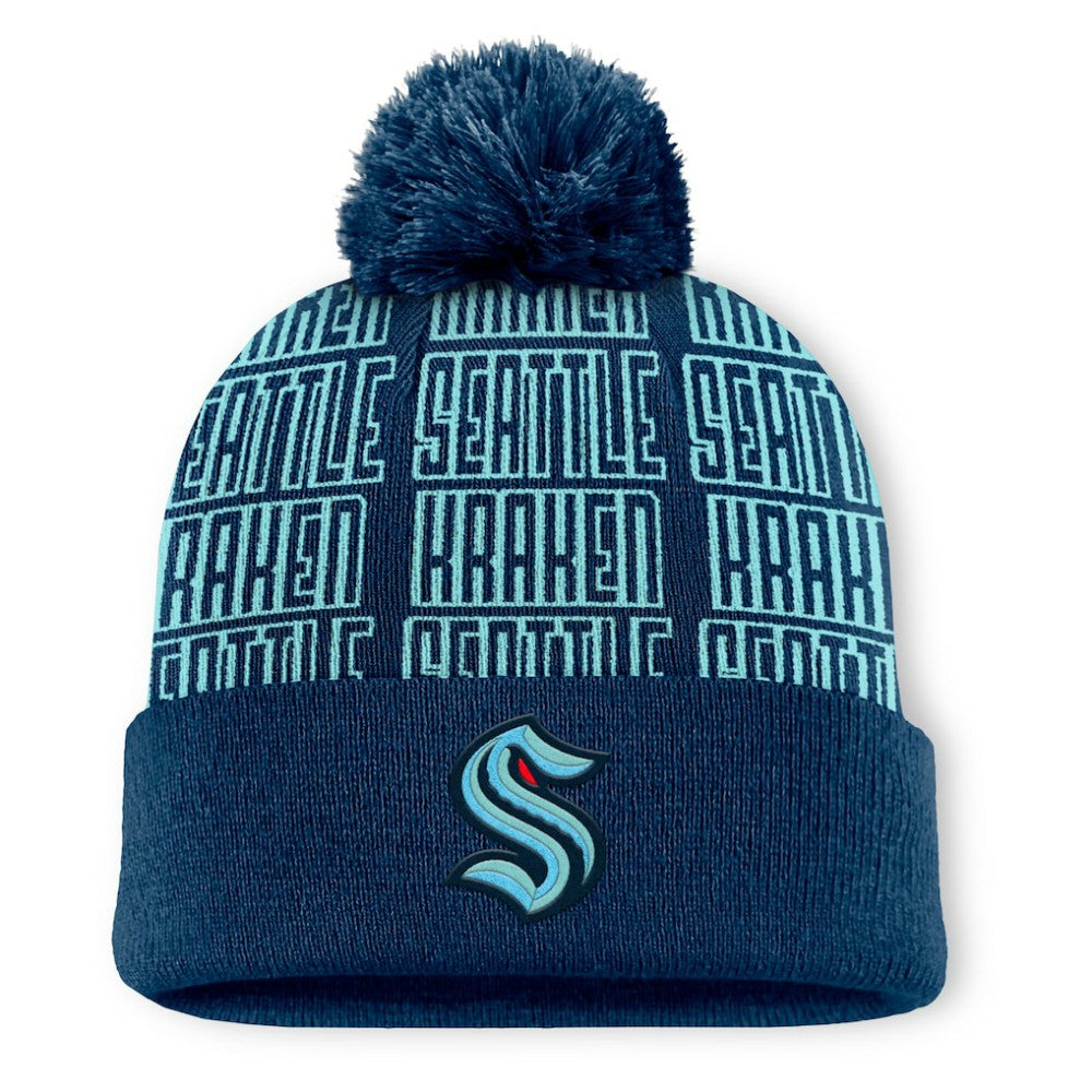 NHL Seattle Kraken Fanatics Fundamental Empty Net Cuffed Knit Hat with Pom - Deep Sea Blue