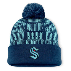 NHL Seattle Kraken Fanatics Fundamental Empty Net Cuffed Knit Hat with Pom - Deep Sea Blue