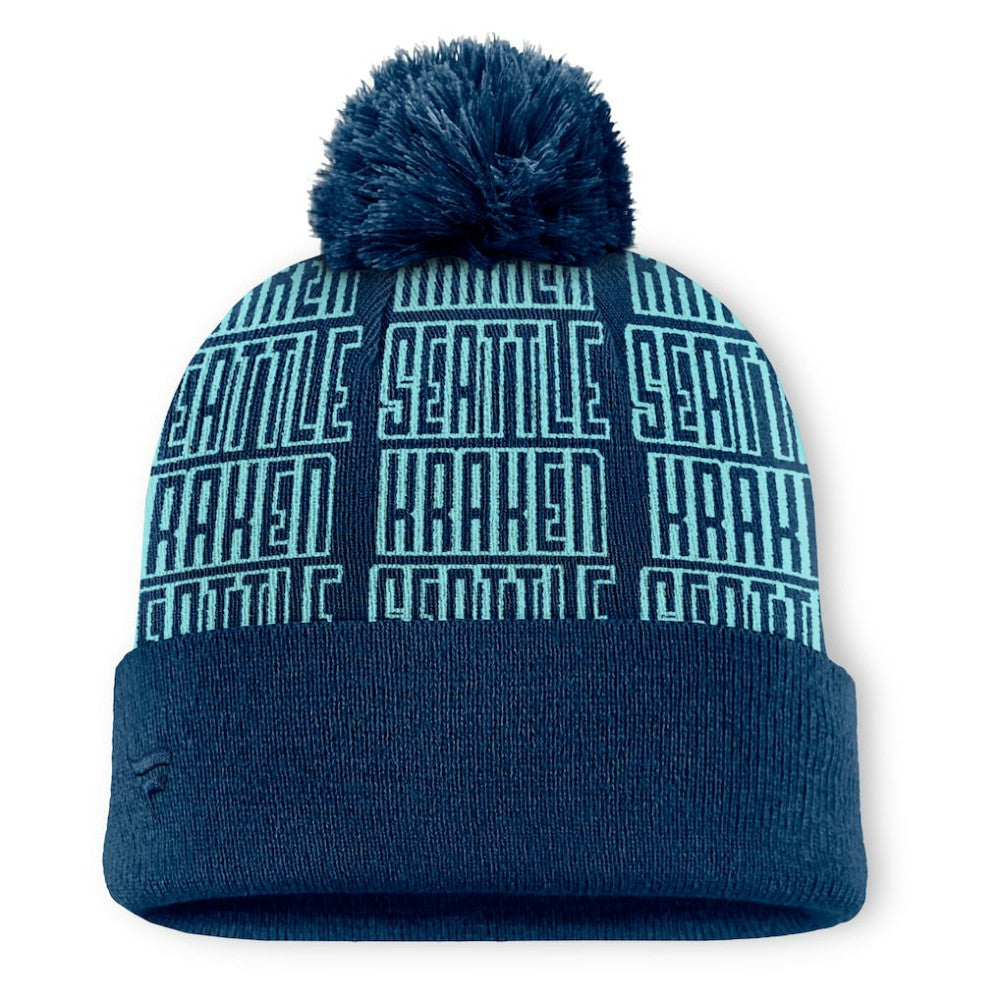 NHL Seattle Kraken Fanatics Fundamental Empty Net Cuffed Knit Hat with Pom - Deep Sea Blue