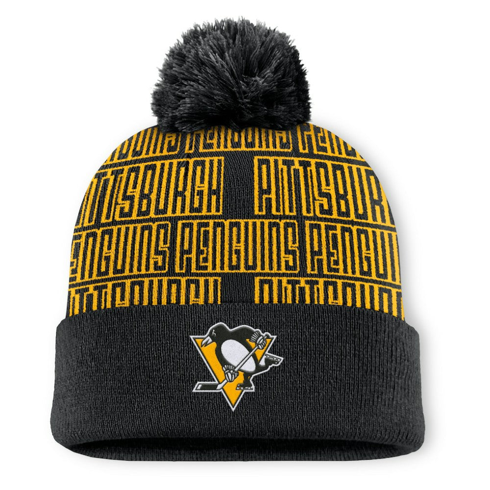 NHL Pittsburgh Penguins Fanatics Fundamental Empty Net Cuffed Knit Hat with Pom - Black