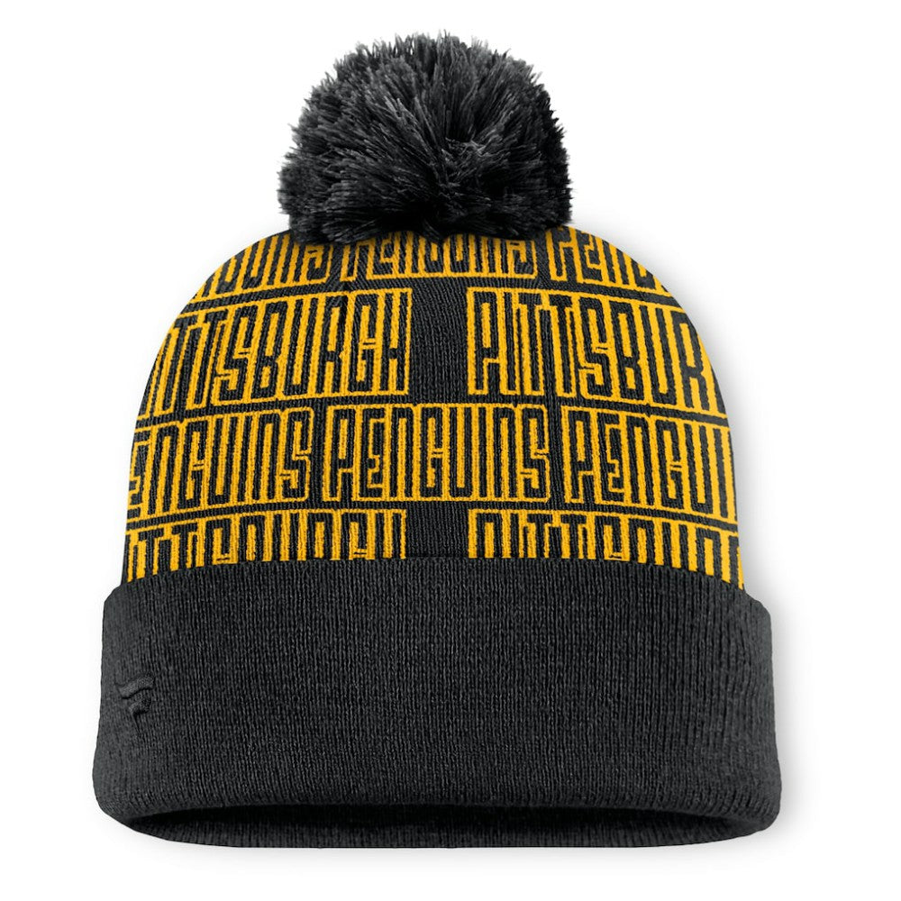 NHL Pittsburgh Penguins Fanatics Fundamental Empty Net Cuffed Knit Hat with Pom - Black