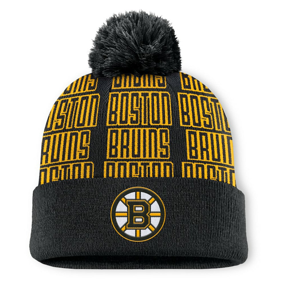 NHL Boston Bruins Fanatics Fundamental Empty Net Cuffed Knit Hat with Pom - Black