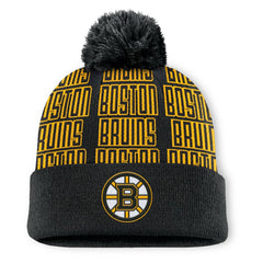 NHL Boston Bruins Fanatics Fundamental Empty Net Cuffed Knit Hat with Pom - Black