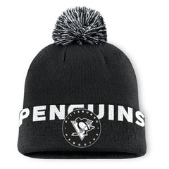 NHL Pittsburgh Penguins Fanatics Fundamental High Stick Cuffed Knit Hat with Pom - Black